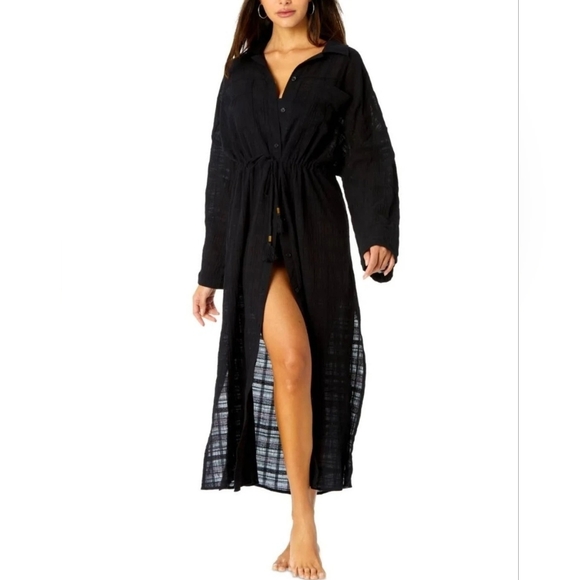 Anne Cole Other - Anne Cole Women's Cotton Tie Waist Cover-up‎ Shirtdress In Moonless Night Black
